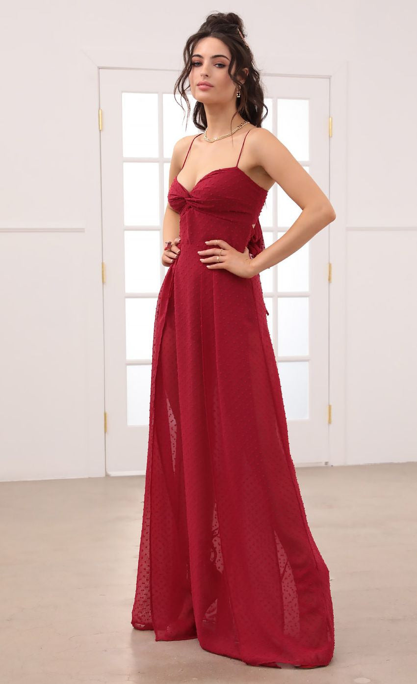 Lucy in the Sky Taylor Front Twist Chiffon Maxi Dress in Burgundy