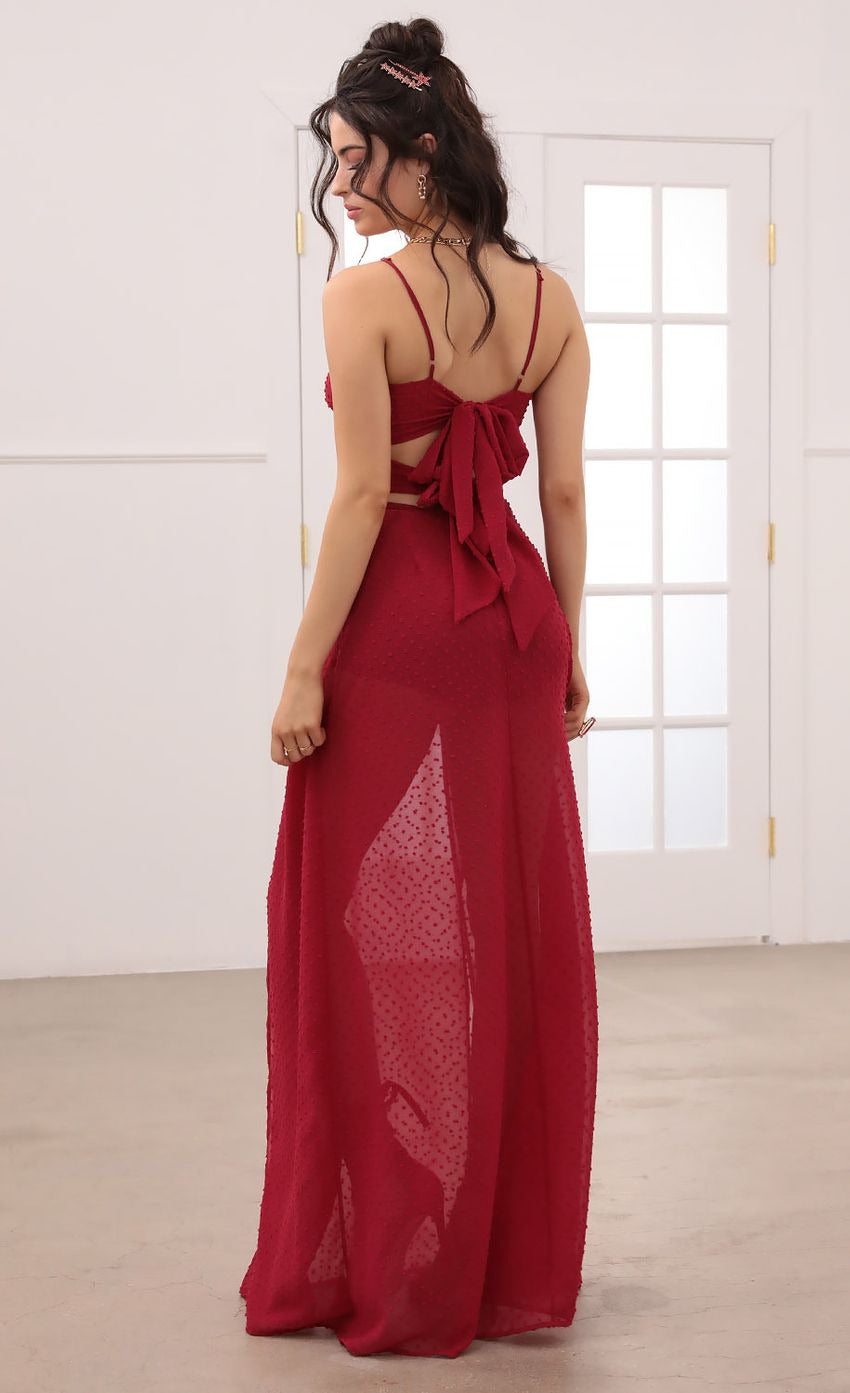 Lucy in the Sky Taylor Front Twist Chiffon Maxi Dress in Burgundy