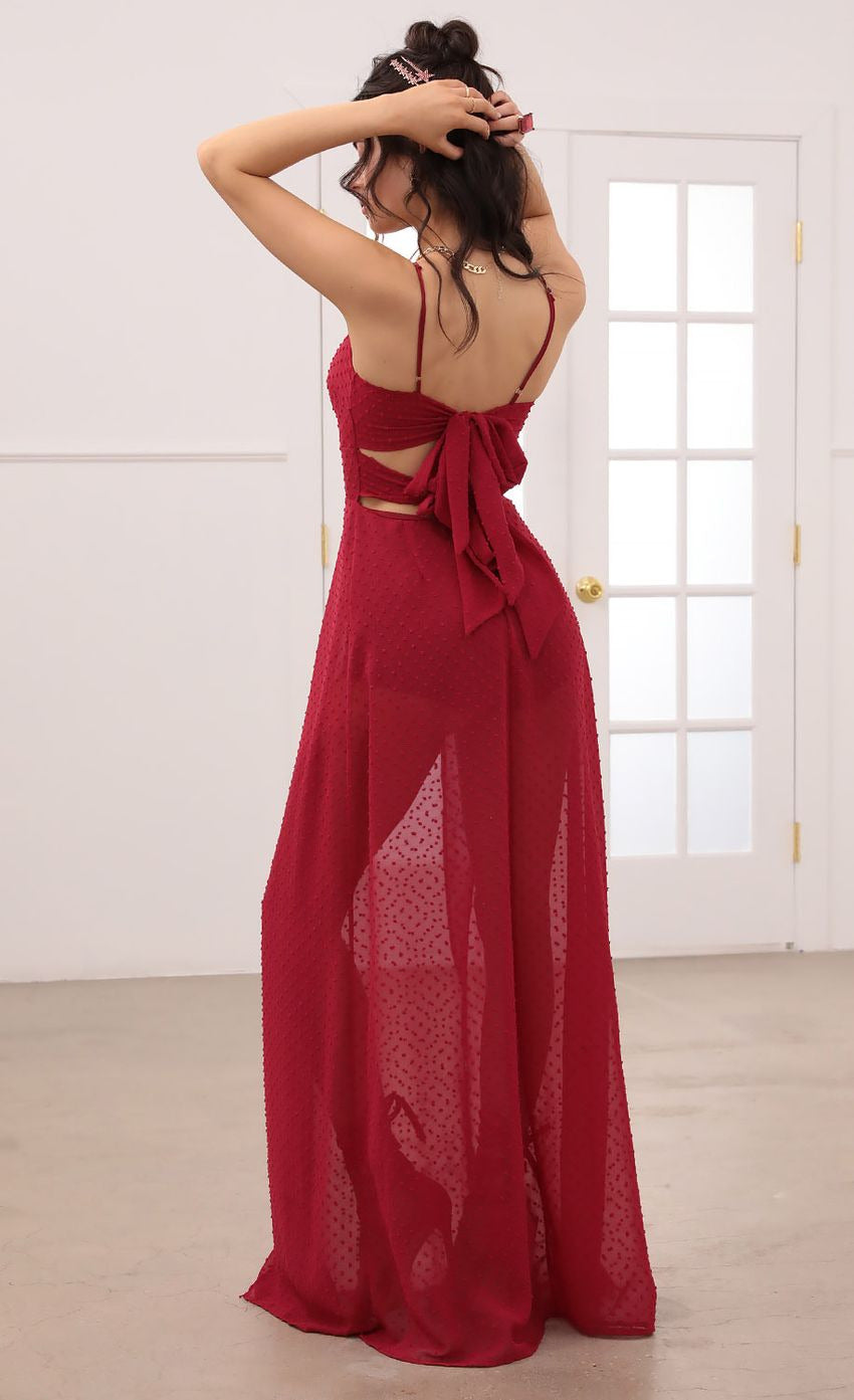 Lucy in the Sky Taylor Front Twist Chiffon Maxi Dress in Burgundy