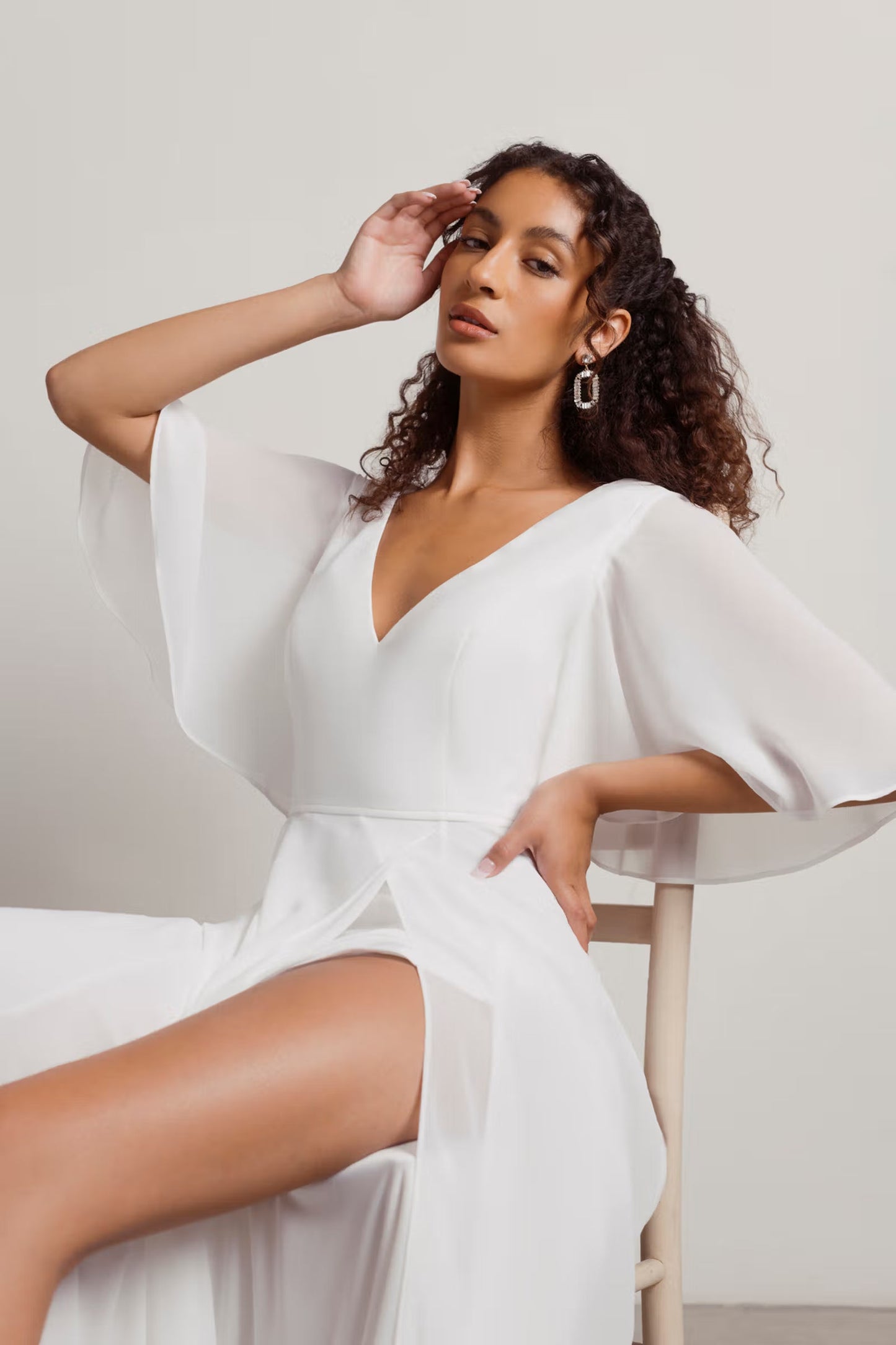 Tobi Come Closer To Me Butterfly Sleeve High Slit Maxi Dress
