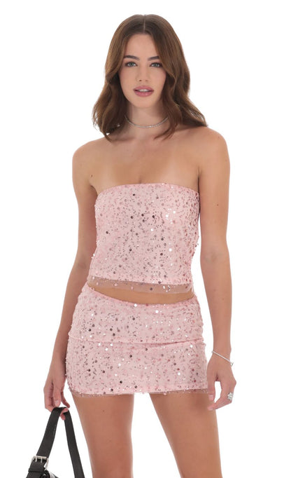 Lucy in the Sky Sequin Strapless Two Piece Set