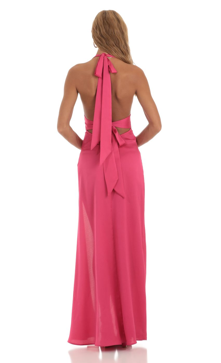 Lucy in the Sky Satin Halter Dress in Pink