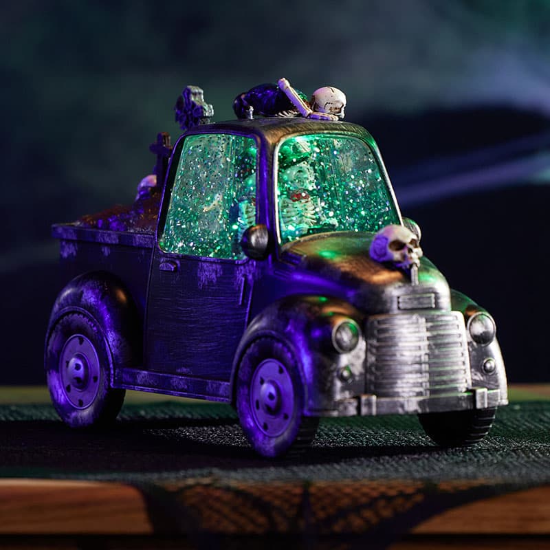 Cracker Barrel Skeleton Truck Glitter Globe