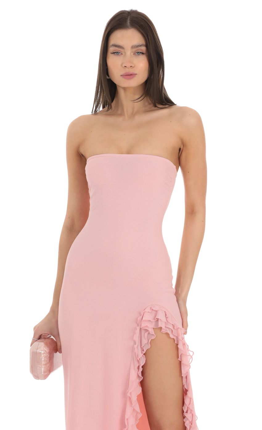 Lucy in the Sky Strapless Mesh Ruffle Maxi Dress