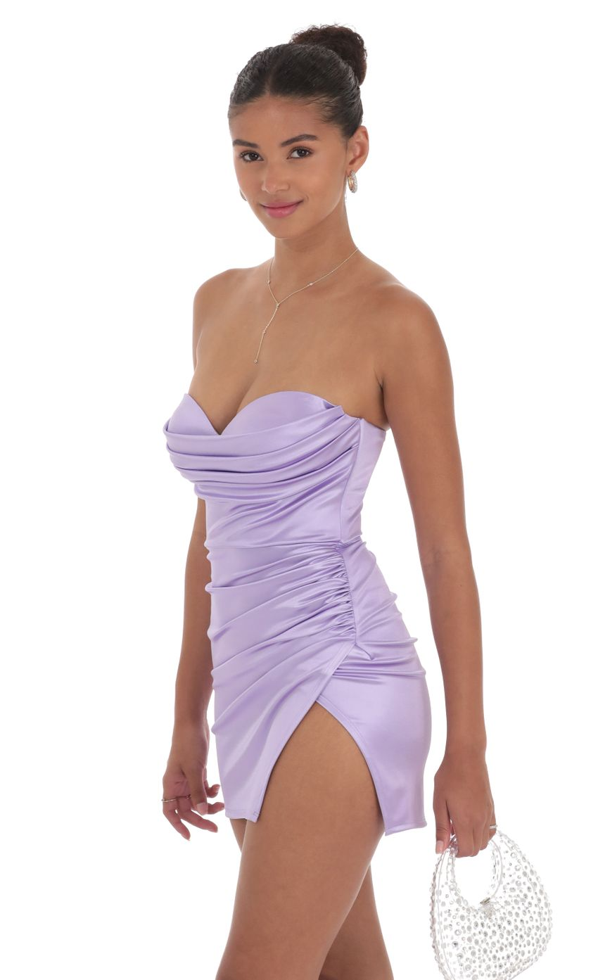 Lucy in the Sky Strapless Satin Ruched Slit Dress