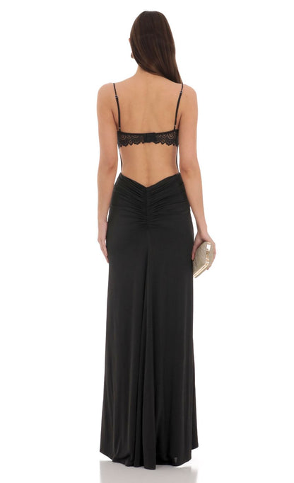 Lucy In The Sky Open Back Mermaid Maxi Dress in Black