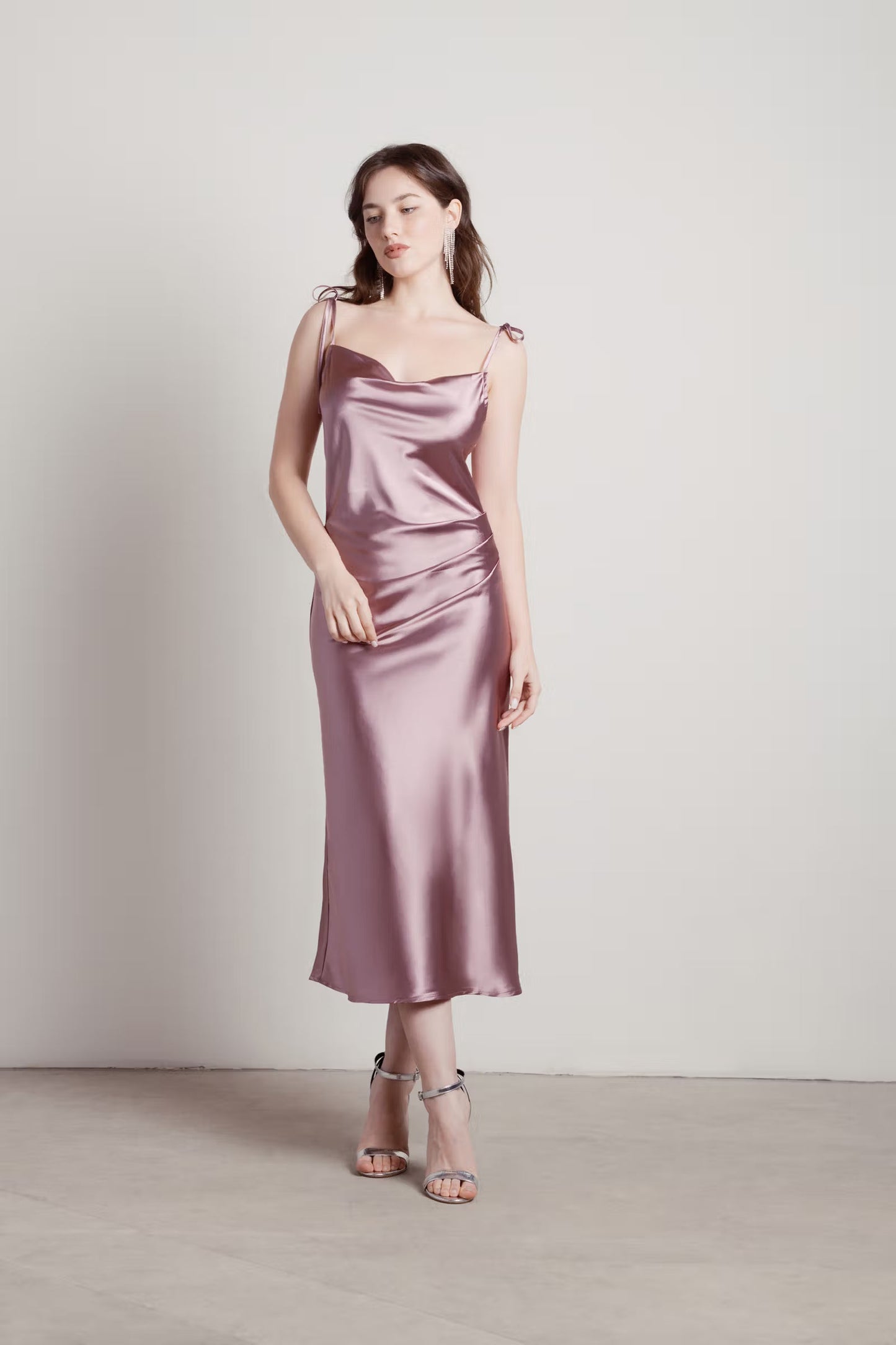 Tobi Charm Me Satin Cowl Neck Midi Dress