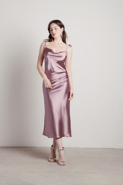 Tobi Charm Me Satin Cowl Neck Midi Dress