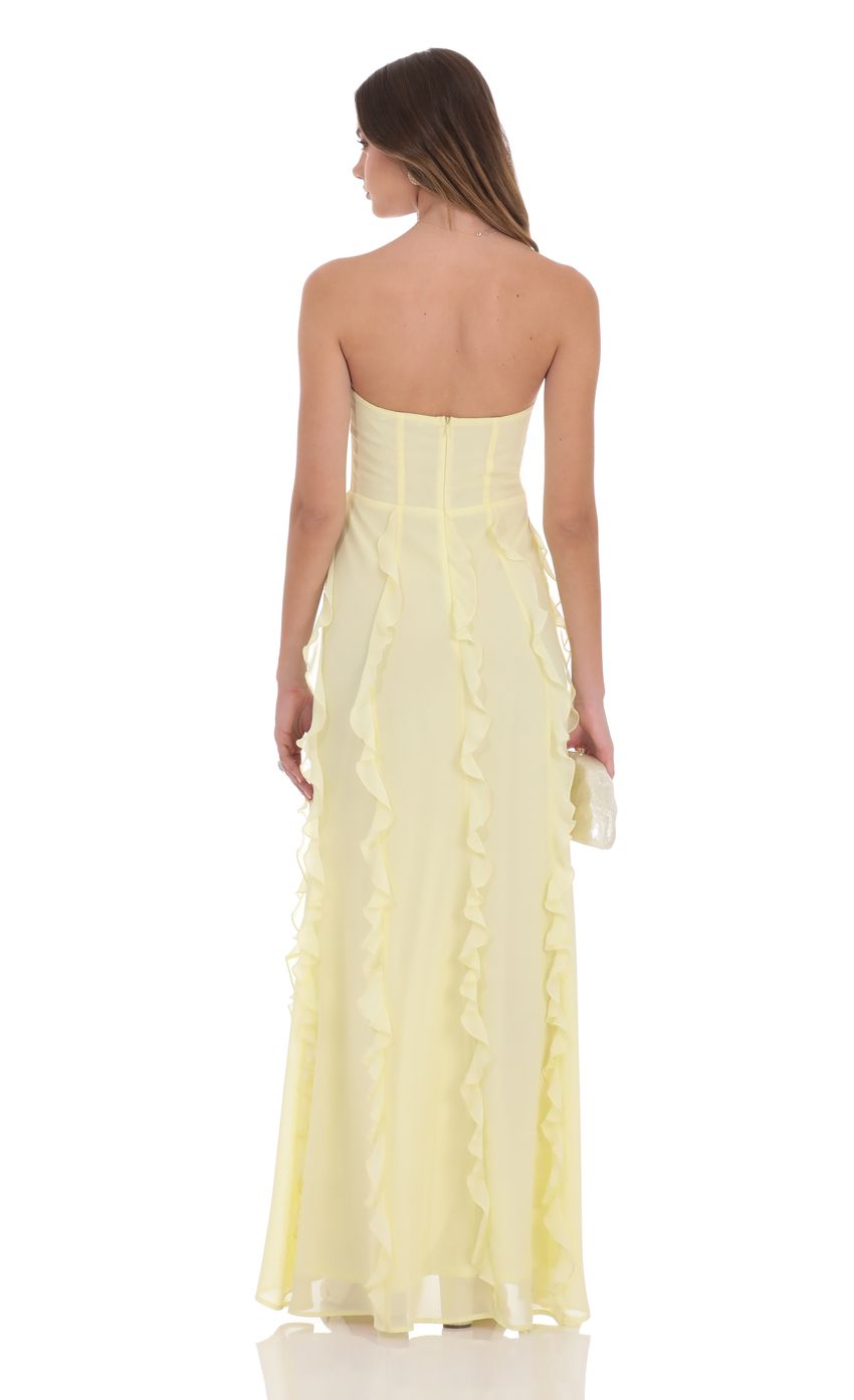 Lucy In The Sky Chiffon Rosette Ruffle Maxi Dress in Yellow