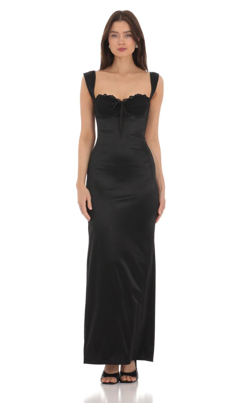 Lucy in the Sky Satin Lace Maxi Dress