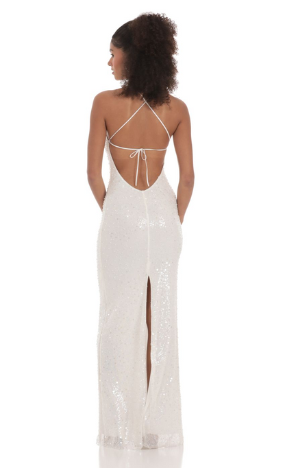 Lucy in the Sky Sequin Mesh Maxi Dress in White