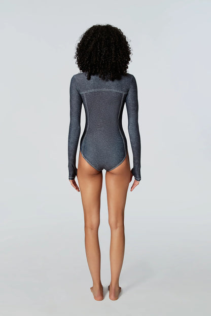 Watskin Sunwear Danielle Bodysuit in Black Denim