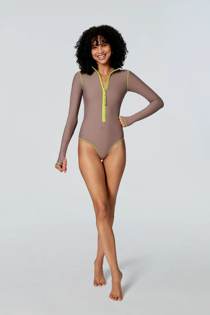 Watskin Sunwear Ryann Bodysuit in Taupe