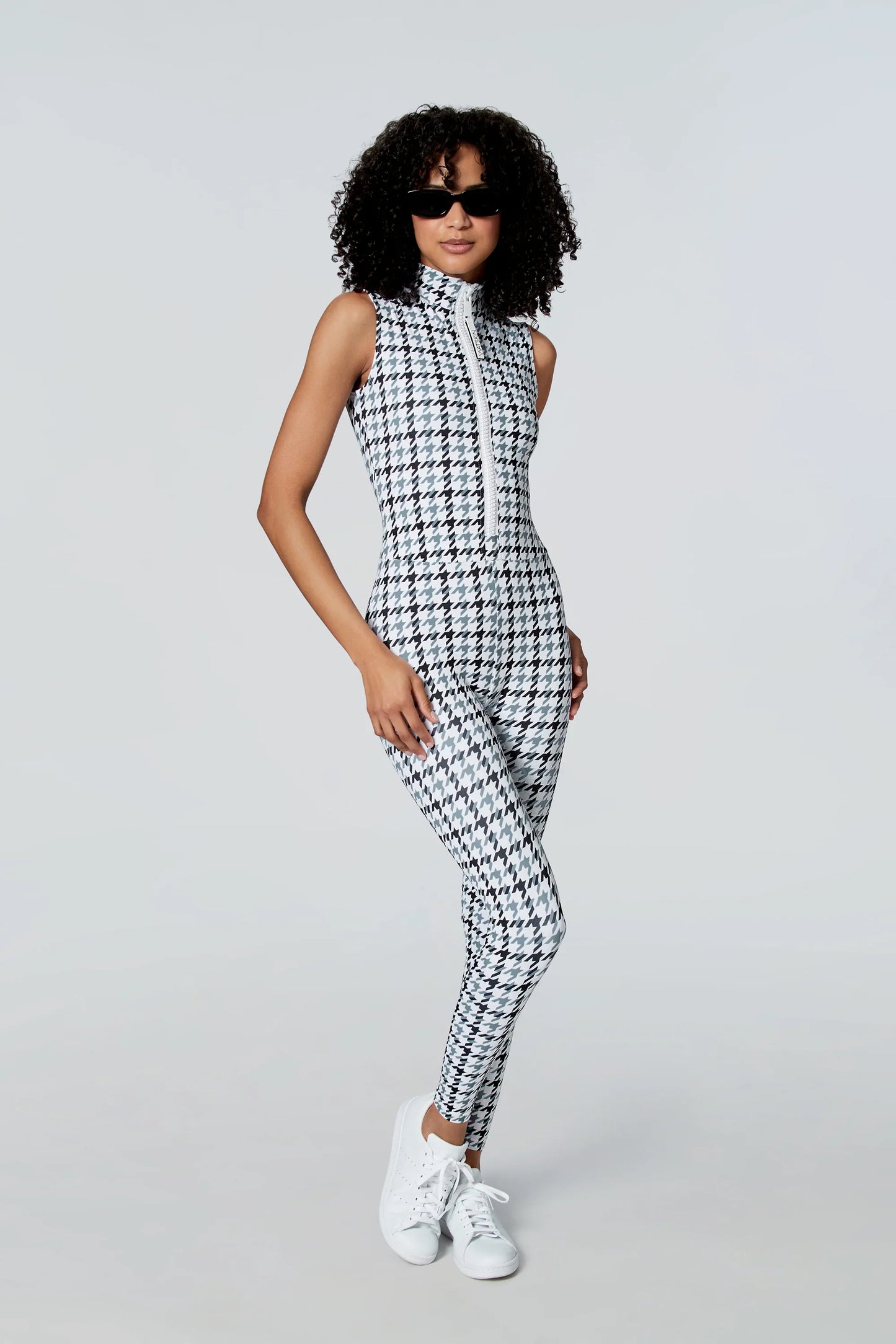 Watskin Sunwear Chloe Sleeveless Catsuit in Grey Houndstooth