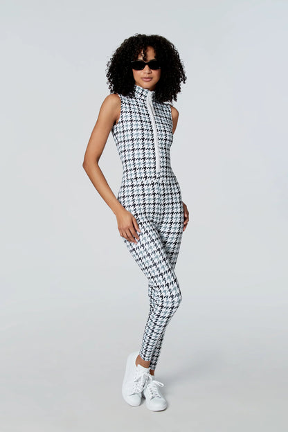 Watskin Sunwear Chloe Sleeveless Catsuit in Grey Houndstooth