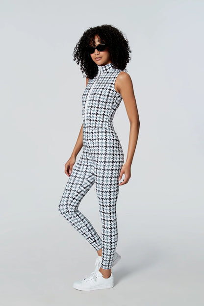 Watskin Sunwear Chloe Sleeveless Catsuit in Grey Houndstooth