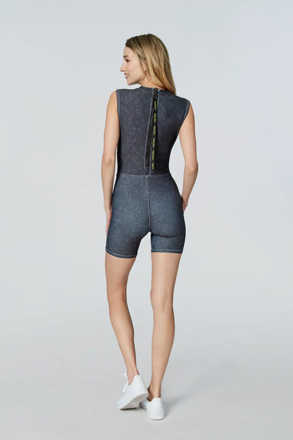Watskin Sunwear Reiley Sleeveless Short Bodysuit in Black Denim
