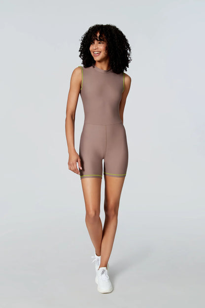 Watskin Sunwear Reiley Sleeveless Short Bodysuit in Taupe
