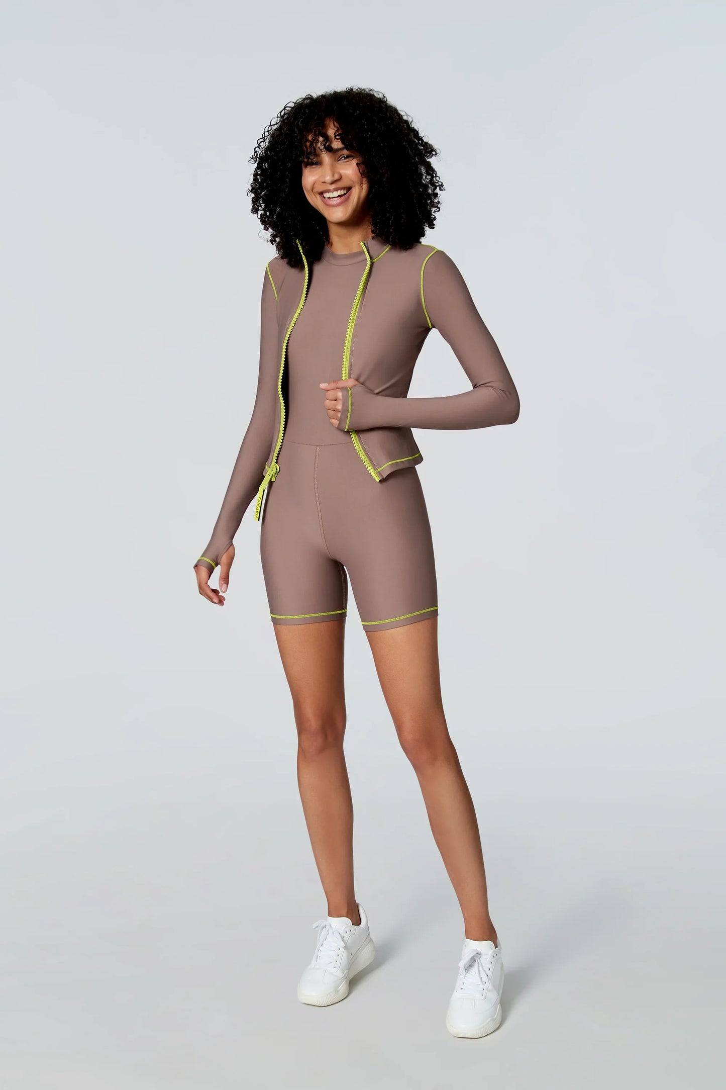 Watskin Sunwear Reiley Sleeveless Short Bodysuit in Taupe