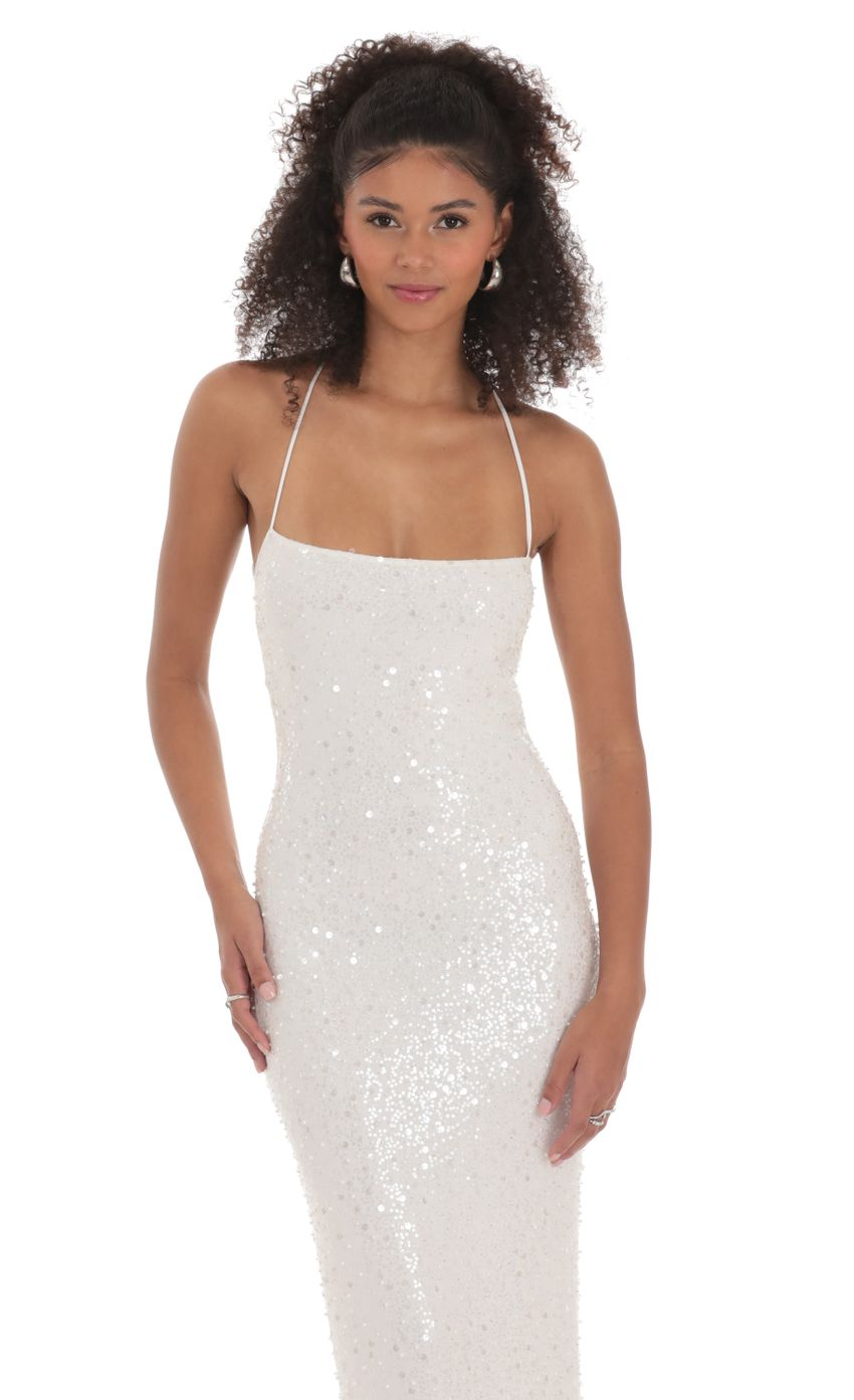 Lucy in the Sky Sequin Mesh Maxi Dress in White