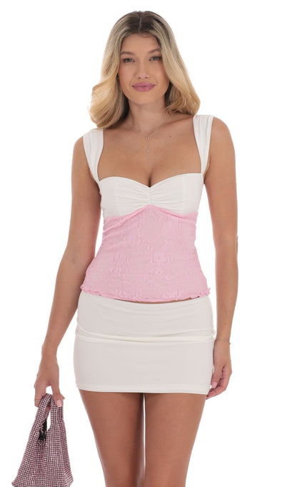 Lucy in the Sky Two-Toned Lace Top in Pink