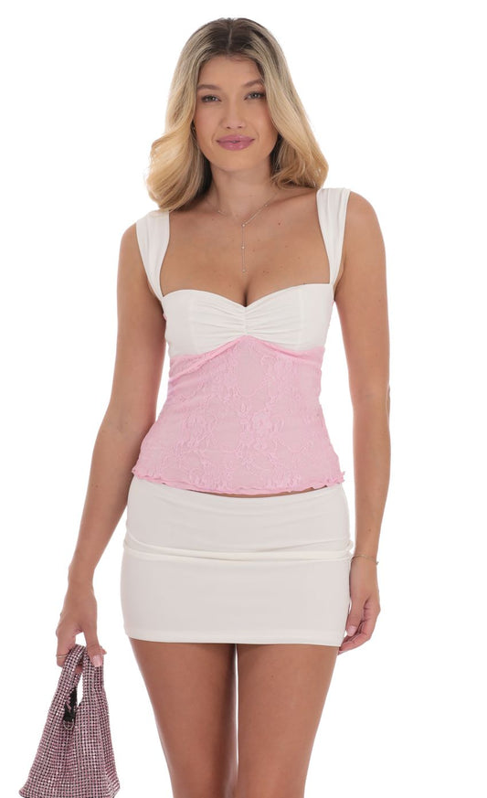 Lucy in the Sky Two-Toned Lace Top in Pink