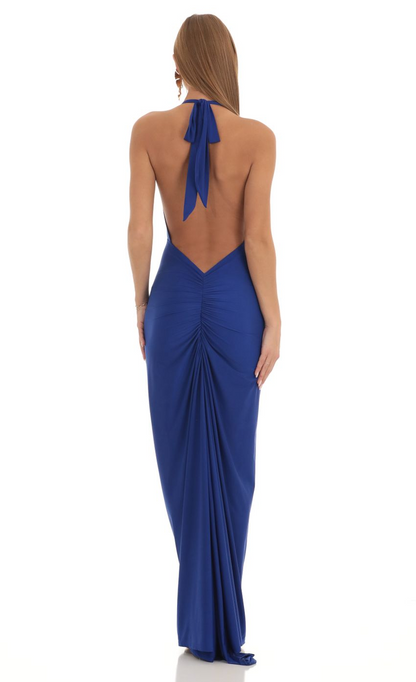 Lucy in the Sky Shimmer Open Back Halter Bodycon Dress