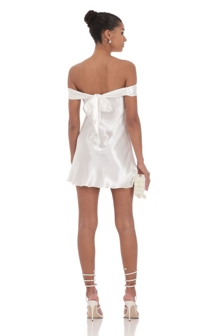 Lucy in the Sky Satin Off Shoulder Dress