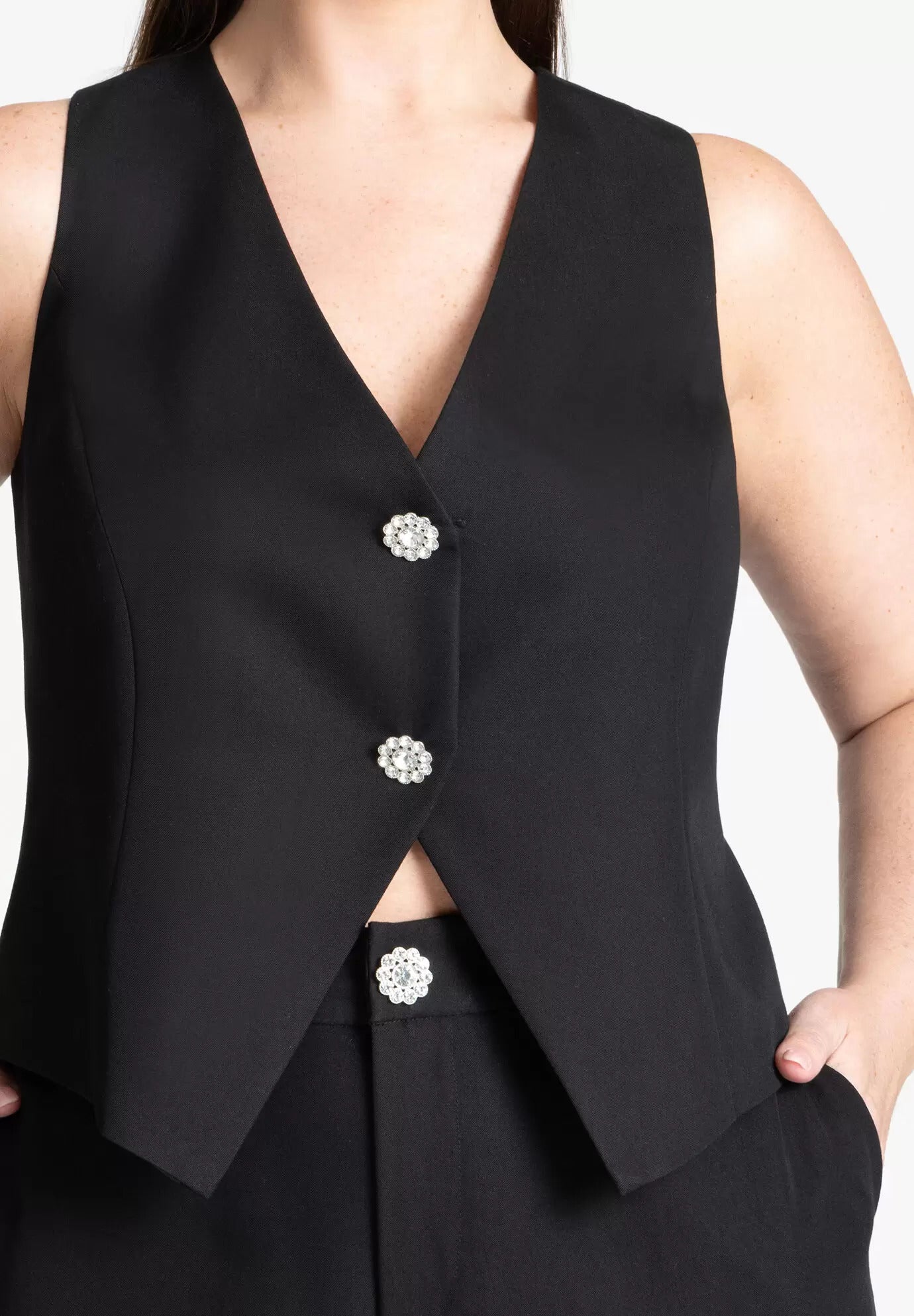 ELOQUII Women's Crystal Button Fitted Vest