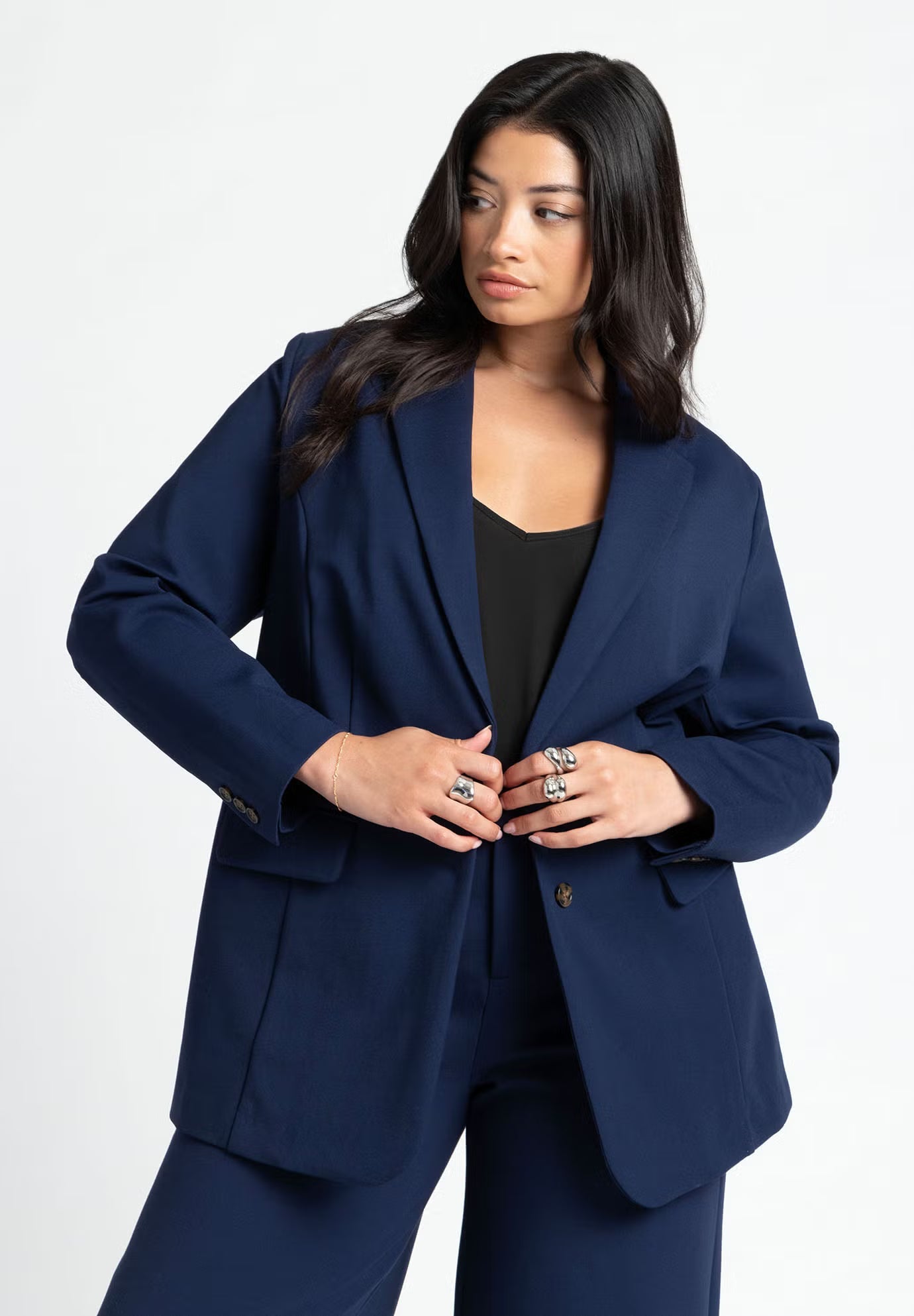 ELOQUII The Ultimate Stretch Long Two Button Blazer - Maritime Blue