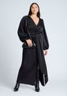 ELOQUII Satin Puff Sleeve Pleated Dress - Black Onyx