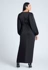 ELOQUII Satin Puff Sleeve Pleated Dress - Black Onyx