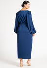 ELOQUII Satin Puff Sleeve Pleated Dress - Estate Blue