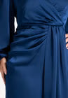 ELOQUII Satin Puff Sleeve Pleated Dress - Estate Blue