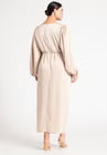 ELOQUII Satin Puff Sleeve Pleated Dress - Light Tan
