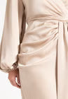 ELOQUII Satin Puff Sleeve Pleated Dress - Light Tan