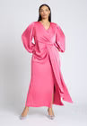 ELOQUII Satin Puff Sleeve Pleated Dress - Cone Flower