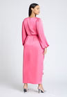ELOQUII Satin Puff Sleeve Pleated Dress - Cone Flower