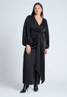 ELOQUII Satin Puff Sleeve Pleated Dress - Black Onyx