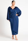 ELOQUII Satin Puff Sleeve Pleated Dress - Estate Blue