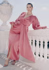 ELOQUII Satin Puff Sleeve Pleated Dress - Cone Flower