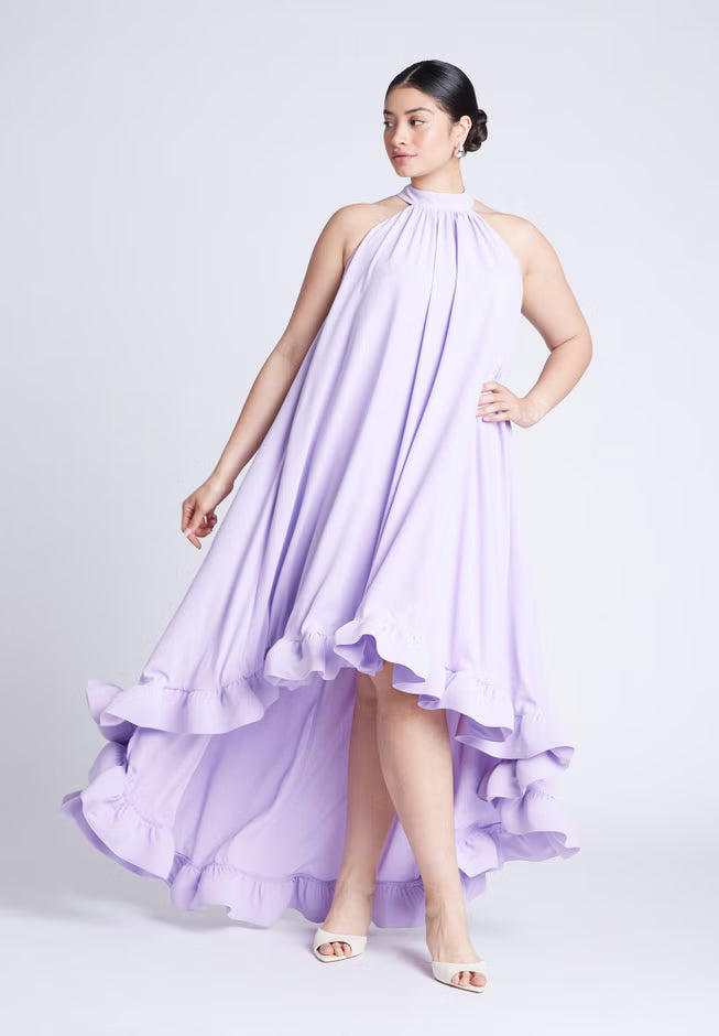 ELOQUII High Low Dramatic Ruffle Detail Dress - Lilac Breeze