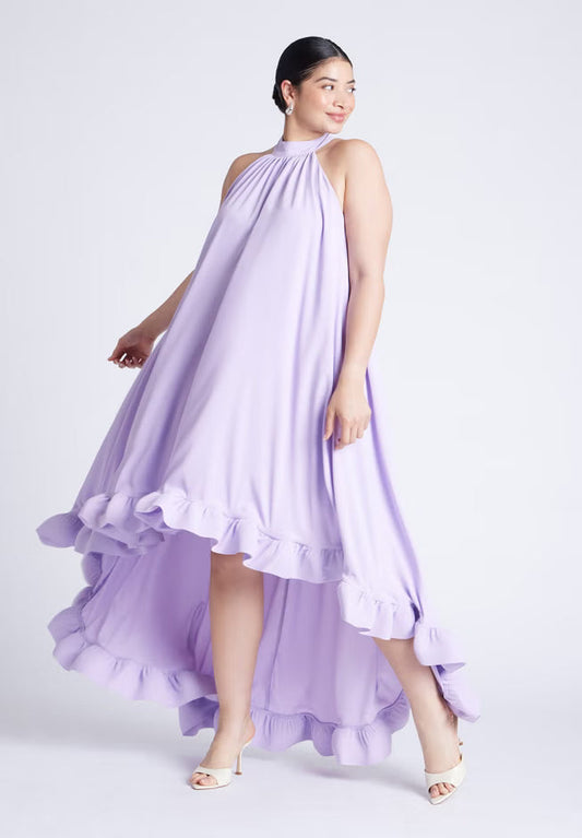 ELOQUII High Low Dramatic Ruffle Detail Dress - Lilac Breeze