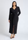 ELOQUII Shirred Strong Shoulder Tie Detail Dress
