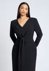ELOQUII Shirred Strong Shoulder Tie Detail Dress