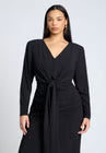 ELOQUII Shirred Strong Shoulder Tie Detail Dress