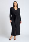 ELOQUII Shirred Strong Shoulder Tie Detail Dress