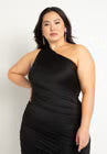 ELOQUII Ruched One Shoulder Dress - Black Onyx