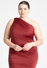 ELOQUII Ruched One Shoulder Dress - Blaze Red