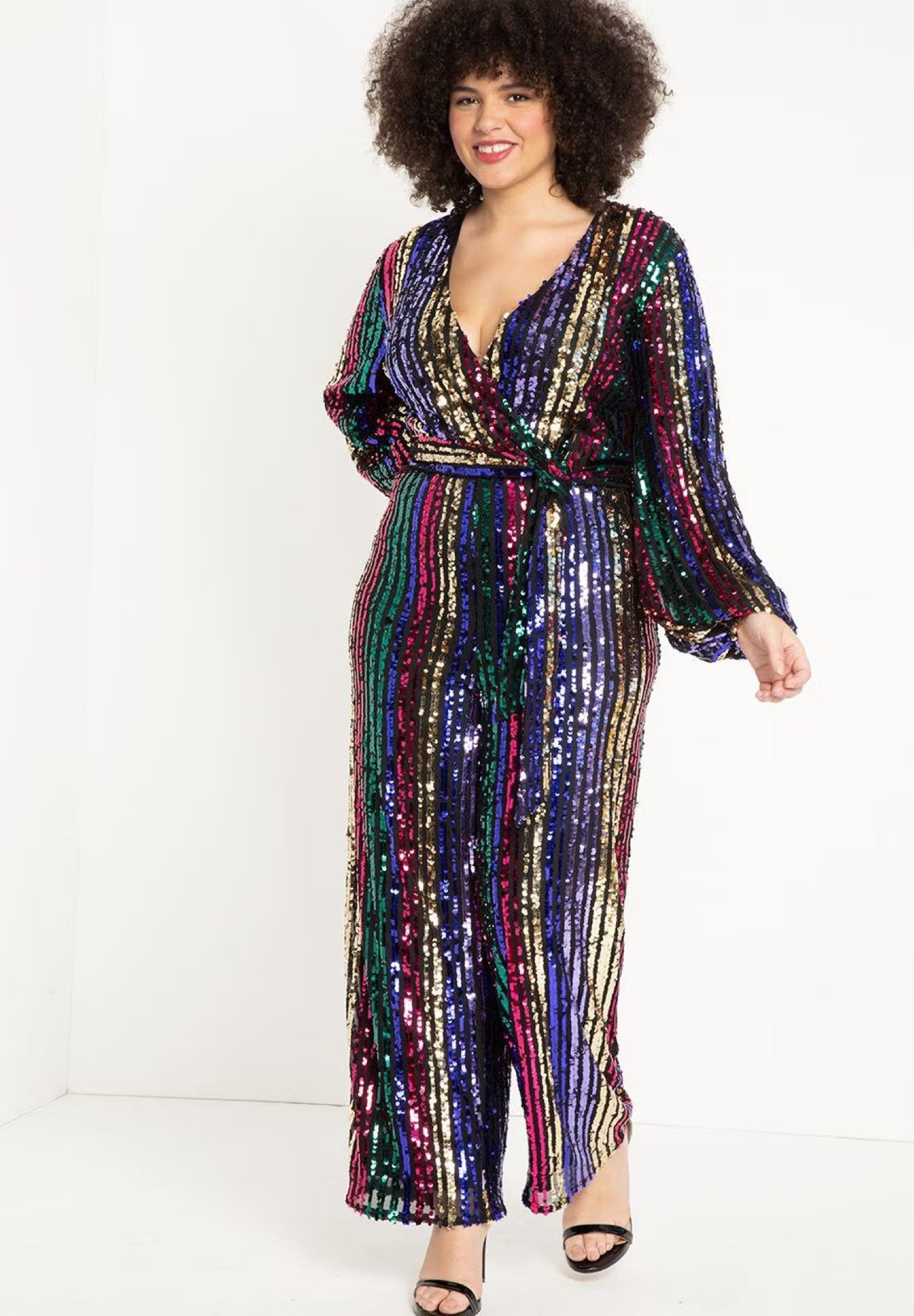 ELOQUII Multicolor Stripe Sequin Jumpsuit - Multicolor